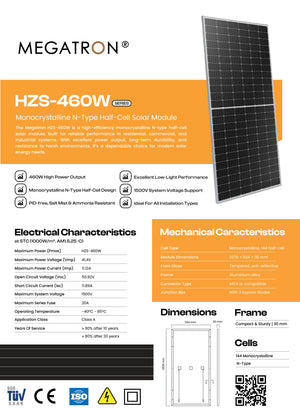 Megatron 460w Solar Panel Mono Half Cell - World Of Sun & Windpower