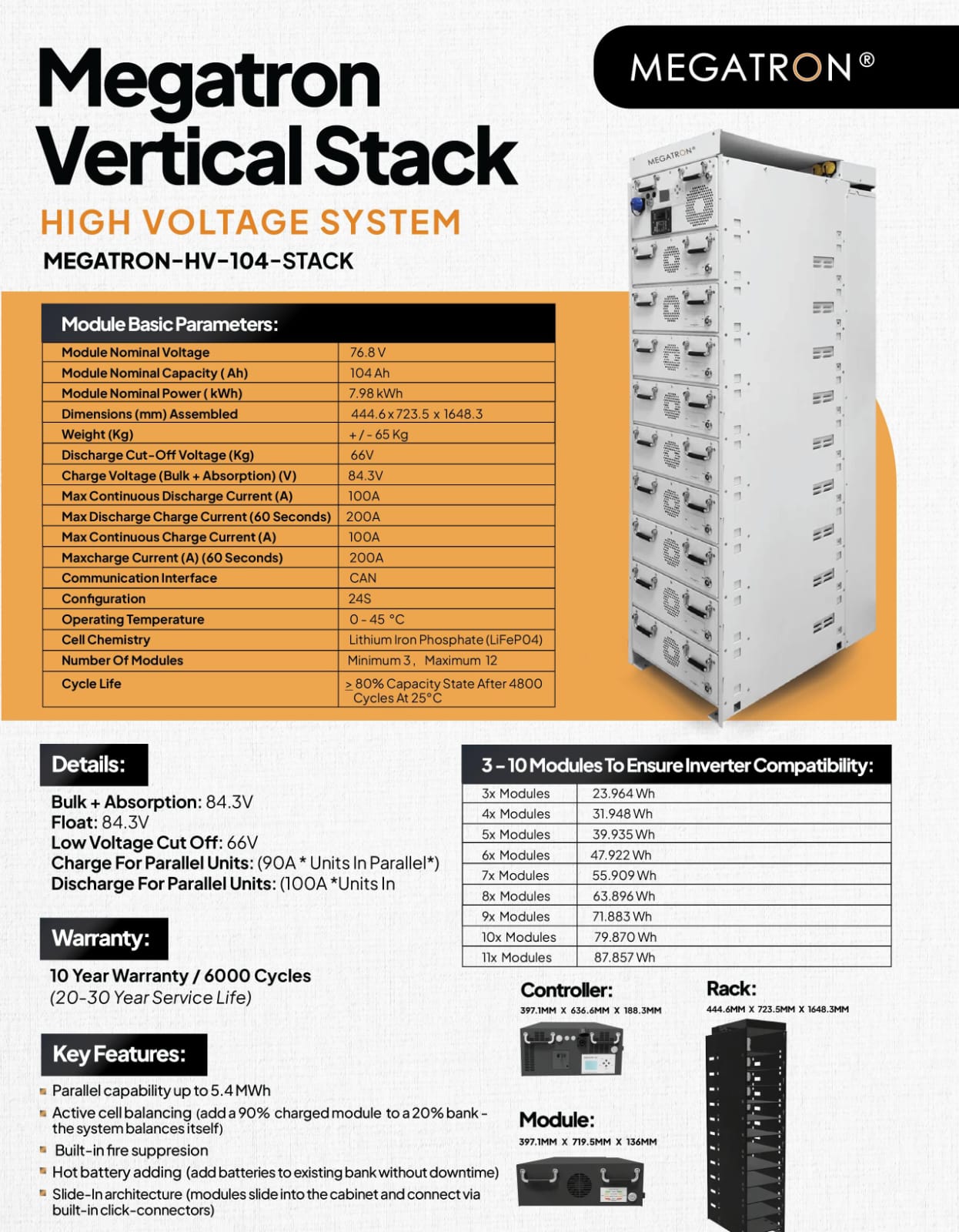 Megatron 63.9kWh High Voltage Lithium Battery